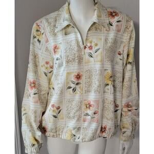 Alfred Dunner Womens Long Sleeve Zip Jacket Floral Petite Sz. 12P Beaded
